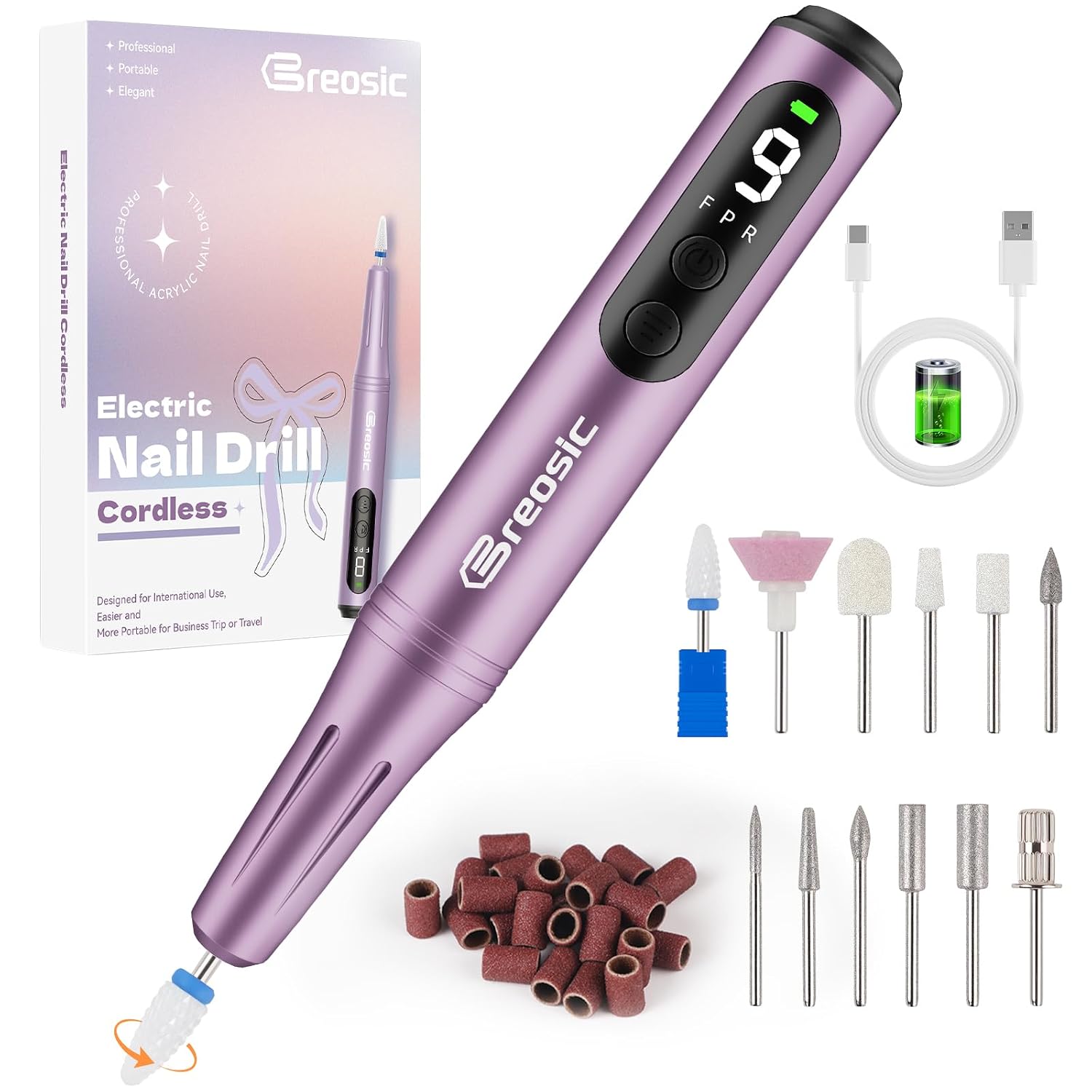 Cordless Electric Nail Drill with USB-C and 9 Speeds