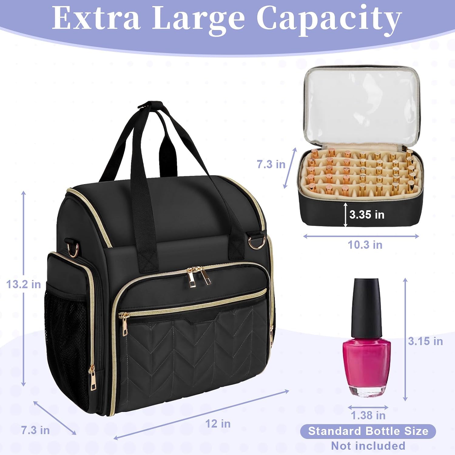 GDNasist padded double-layer nail polish organizer case with removable pouches holding 70 bottles - 2