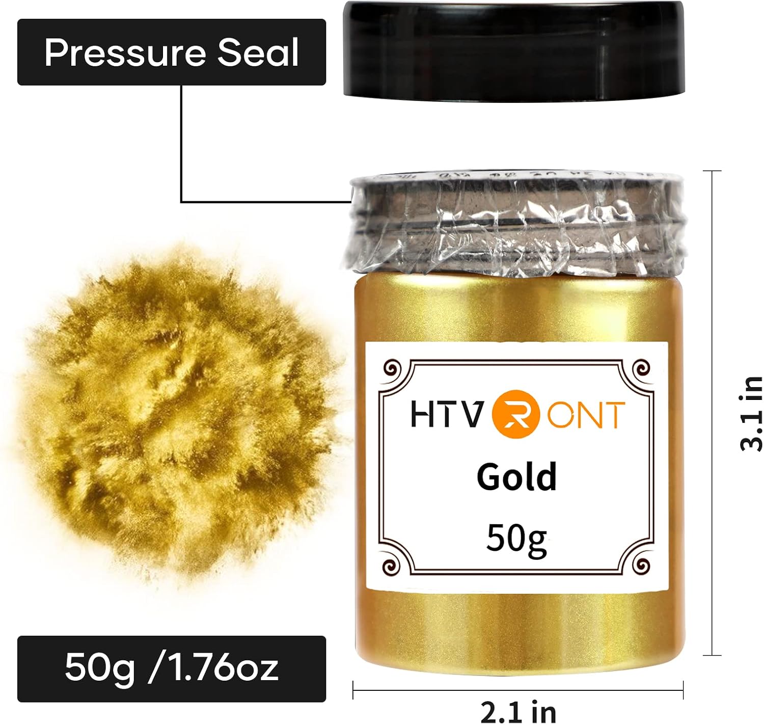 HTVRONT gold mica powder in a labeled reusable jar, 50 g - 3