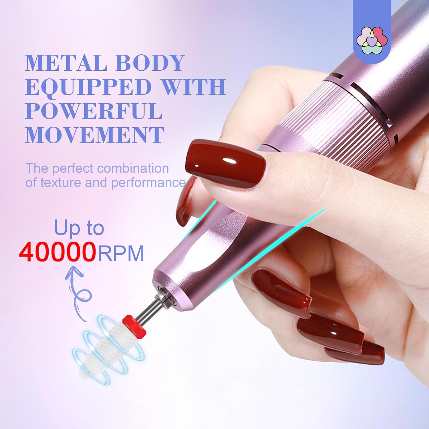 SAVILAND rechargeable 40000RPM nail drill kit with handpiece, LCD display, bits and sanding bands - 3