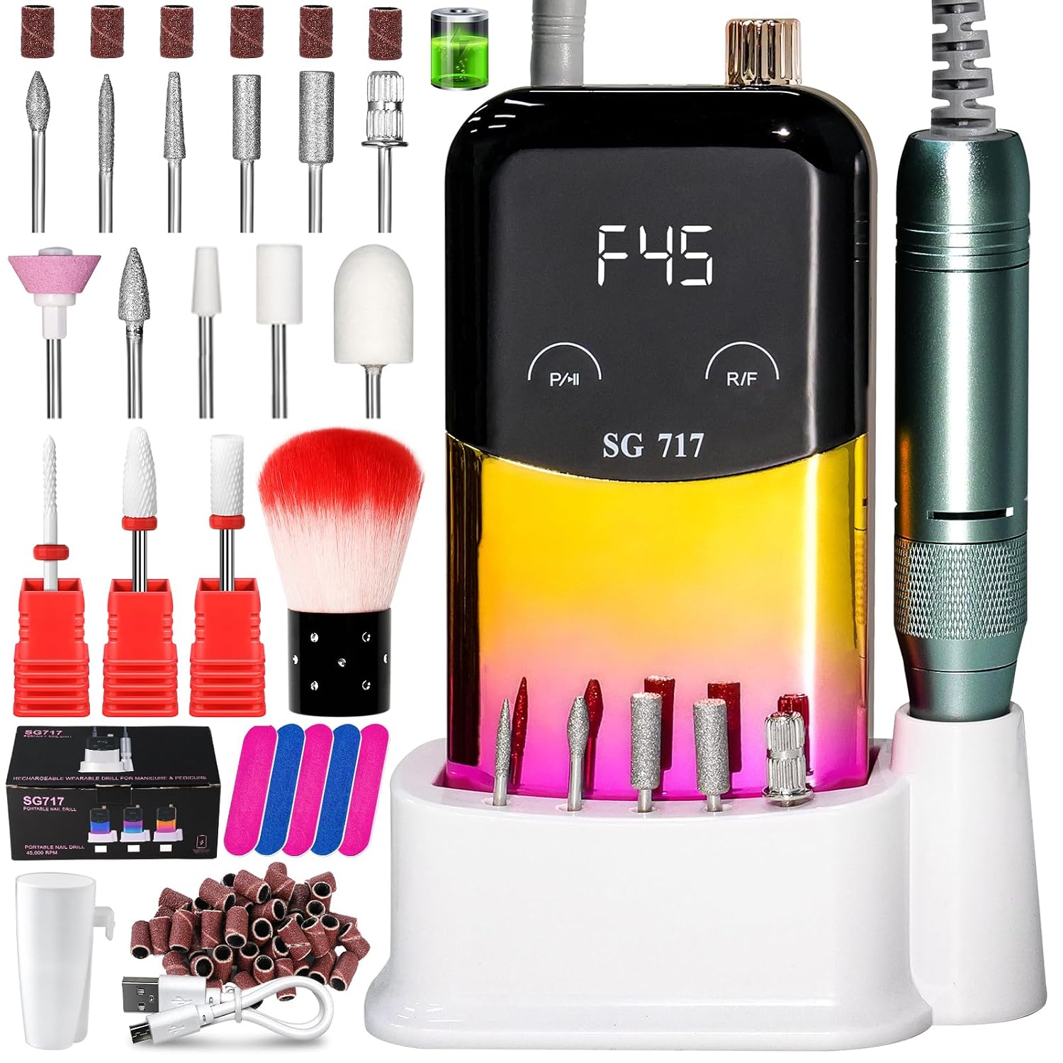 rechargeable cordless nail drill 45,000 RPM Portable Kit