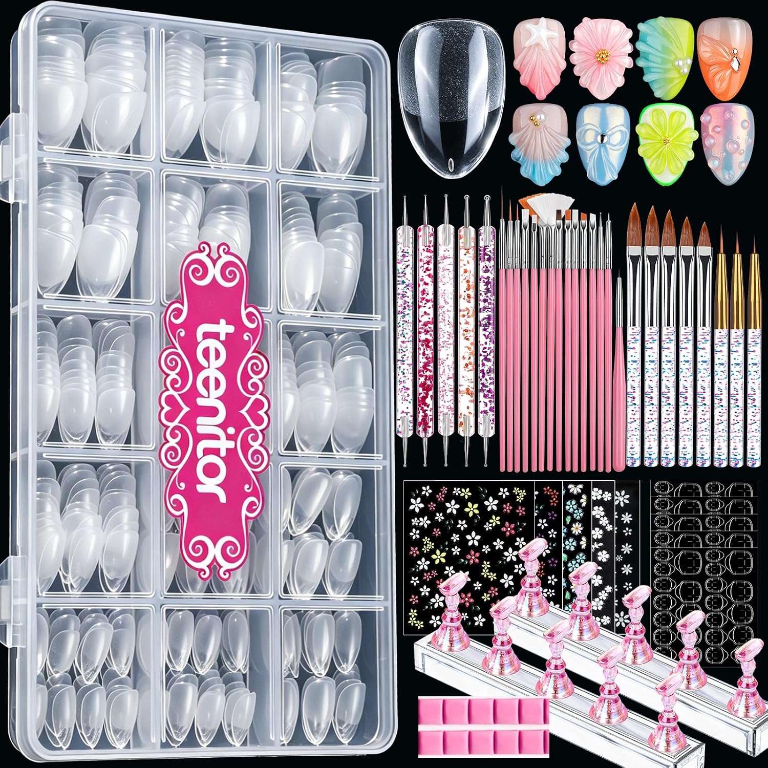 Short Almond Acrylic Nail Tips Kit for DIY Nail Art