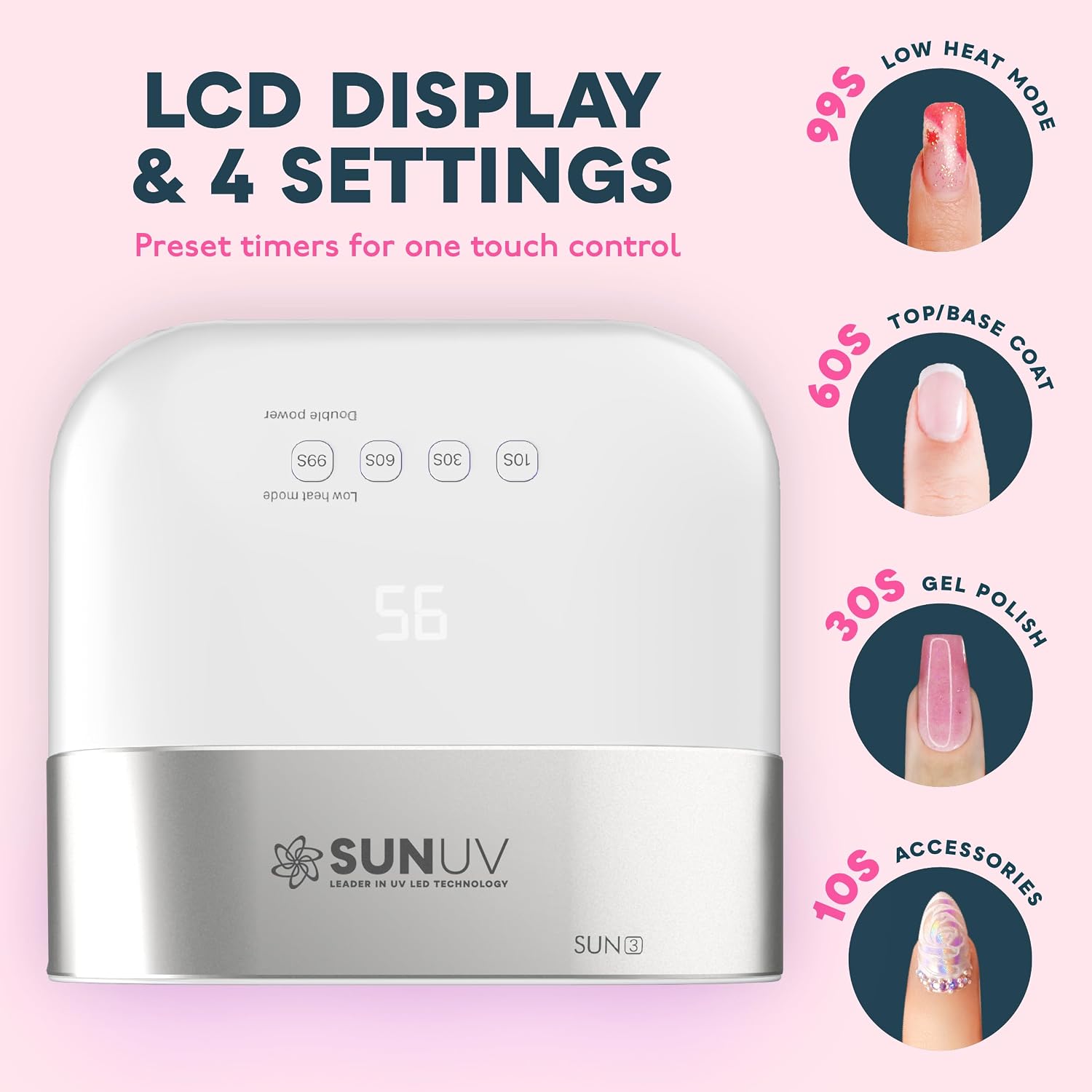 SUNUV SUN3 white UV LED gel nail lamp with open chamber showing 39 LED beads - 3