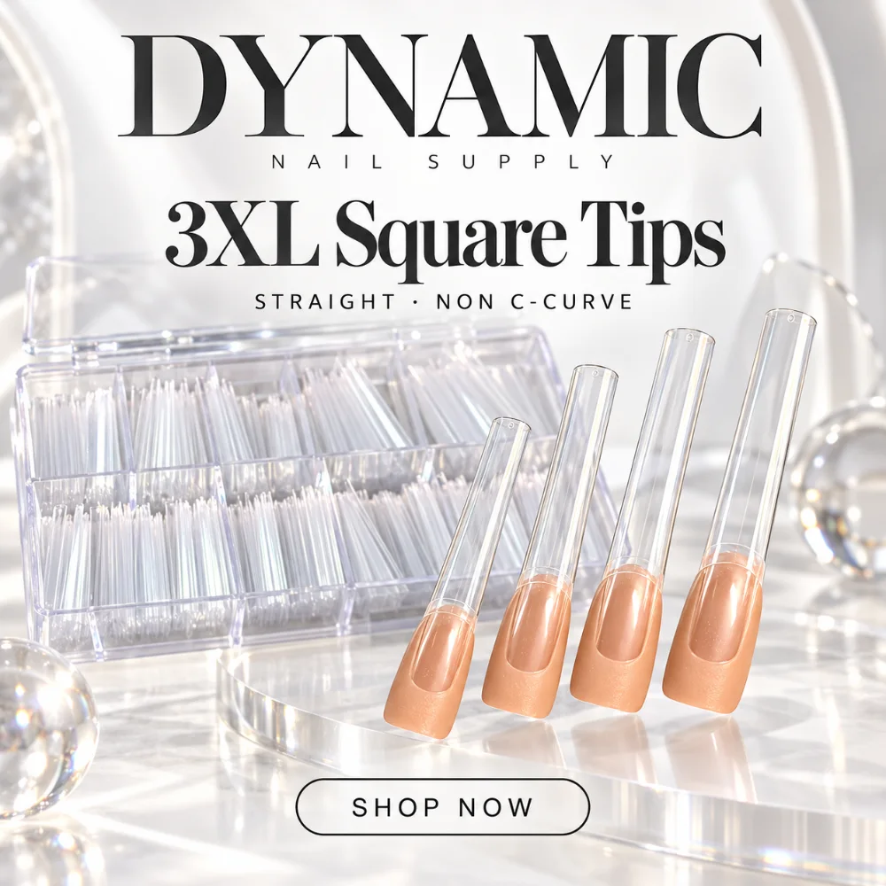 3XL straight non C-curve square tips with nude acrylic