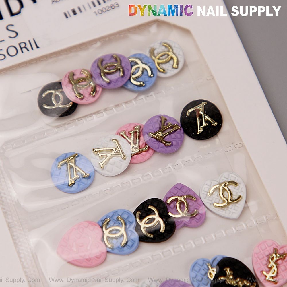 LV heart resin nail charms assorted colors - 3