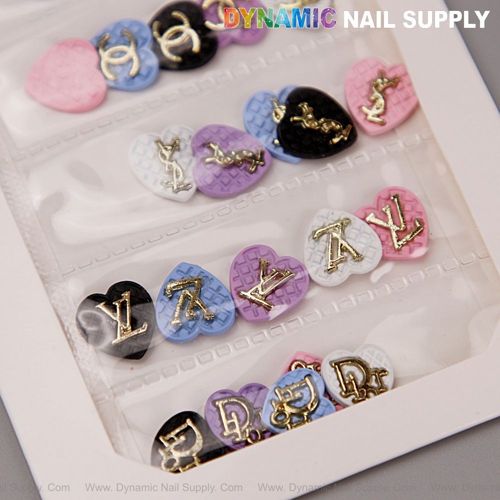 LV heart resin nail charms assorted colors - 4