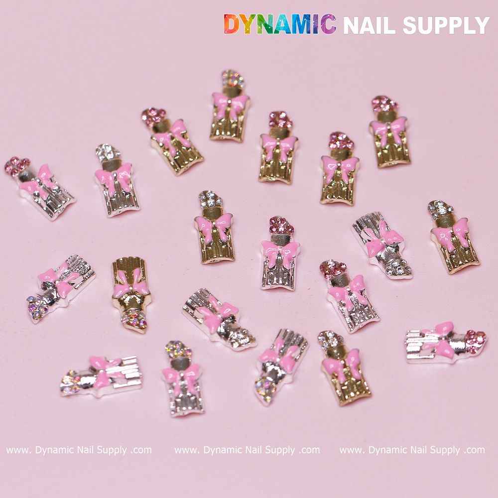 Pink Bow Lipstick Nail Charms — 20-Piece Valentine Set