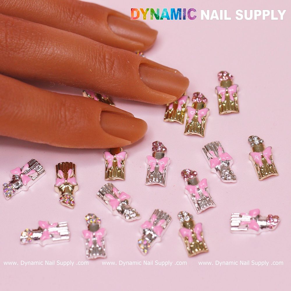 Pink bow lipstick nail charms - 2