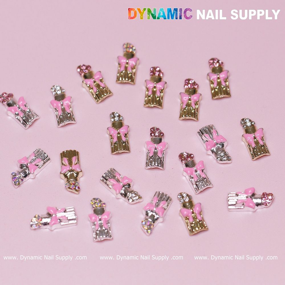 Pink bow lipstick nail charms - 3