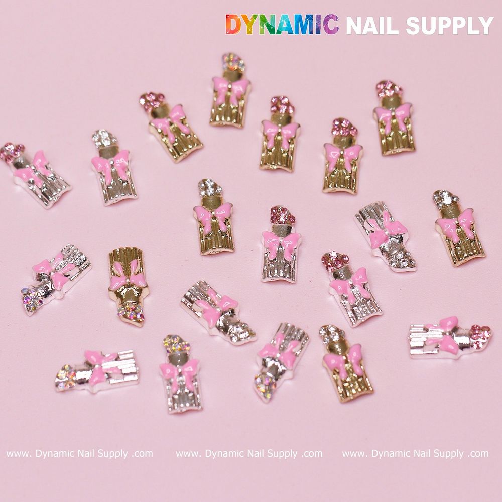 Pink bow lipstick nail charms - 4