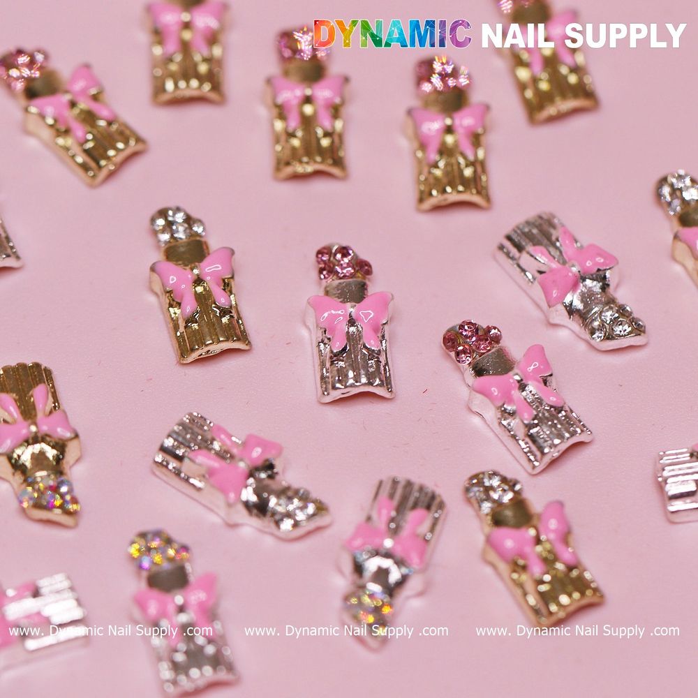 Pink bow lipstick nail charms - 5