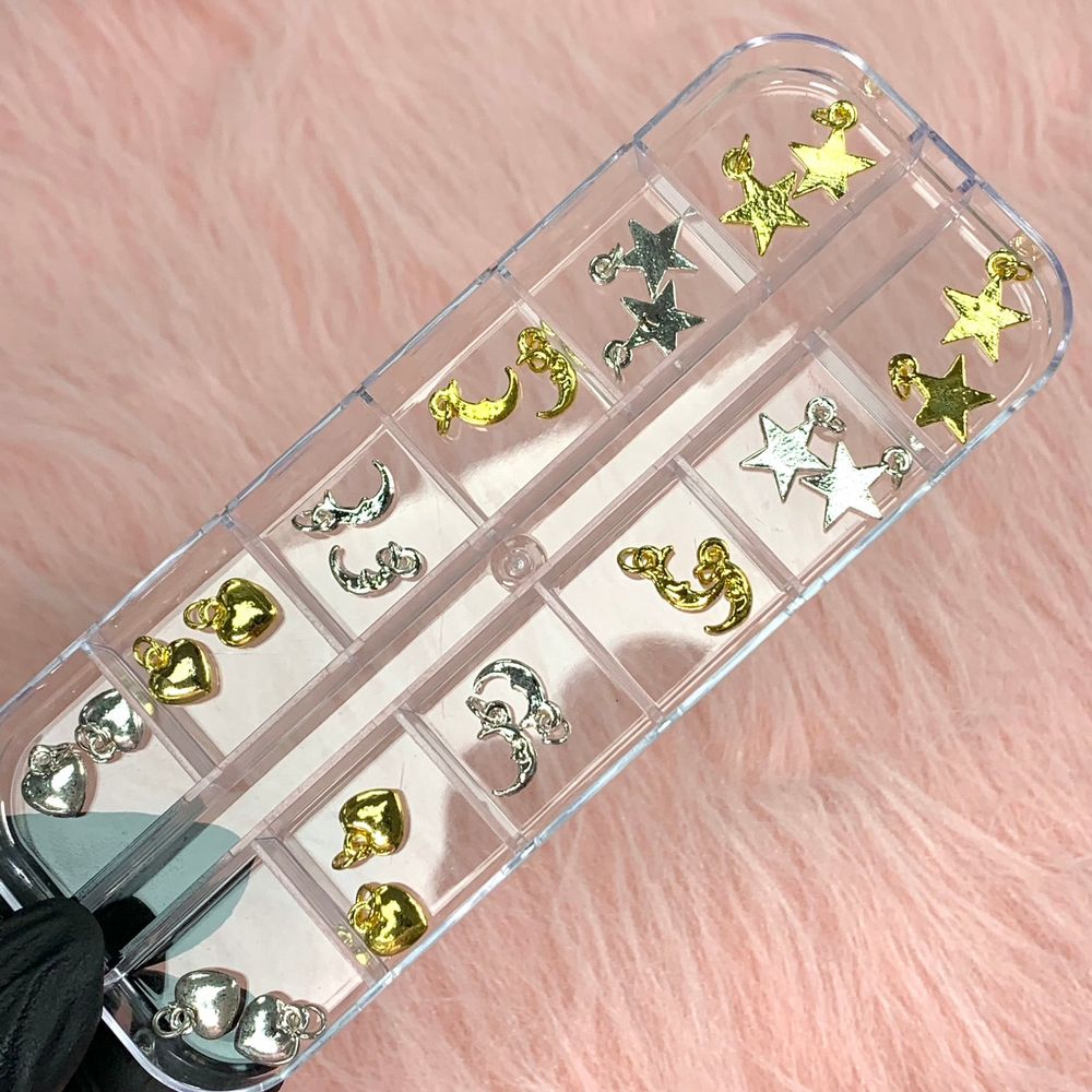 silver gold star moon heart dangles - 2